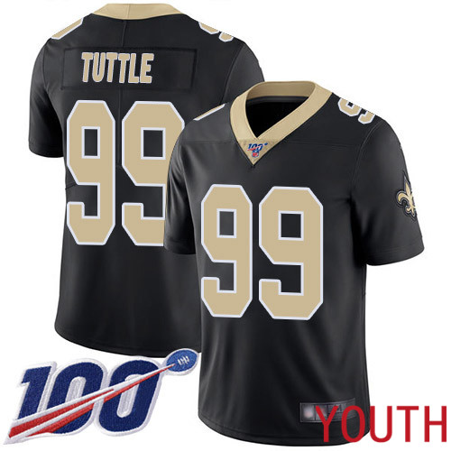 New Orleans Saints Limited Black Youth Shy Tuttle Home Jersey NFL Football 99 100th Season Vapor Untouchable Jersey